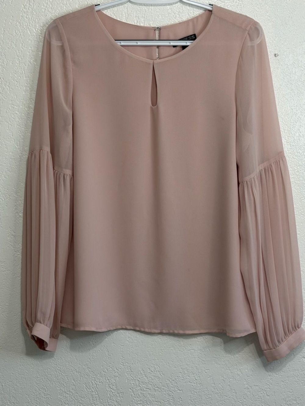 Express Blush Pink Long-Sleeve Keyhole Blouse
